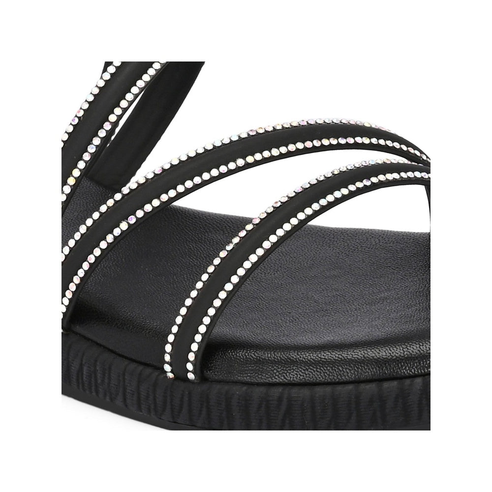 Valentino Women Black Triple Strap Flat Comfort Sandal