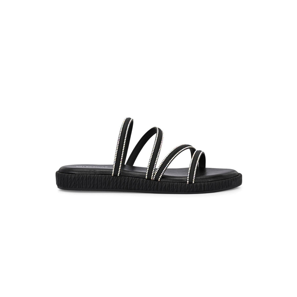 Valentino Women Black Triple Strap Flat Comfort Sandal
