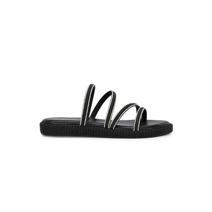 Valentino Women Black Triple Strap Flat Comfort Sandal