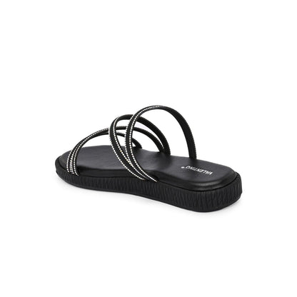Valentino Women Black Triple Strap Flat Comfort Sandal