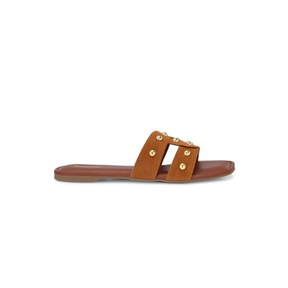 Valentino Women Tan Studded Cross Strap Flat Slide