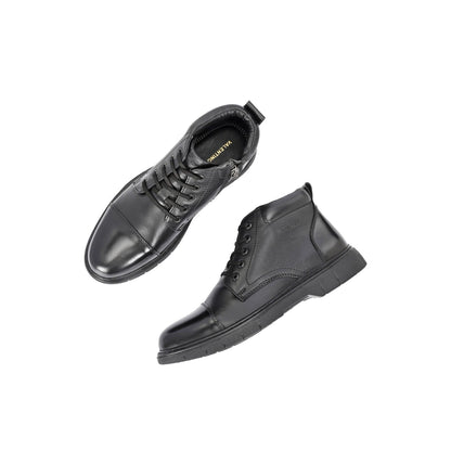 Valentino Men Premium Leather Lace-Up Ankle Boots with Side Zipper