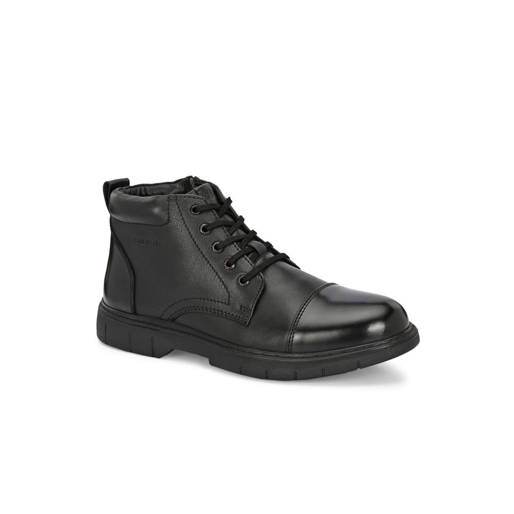 Valentino Men Premium Leather Lace-Up Ankle Boots with Side Zipper