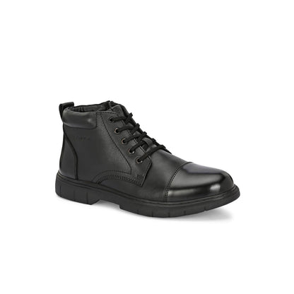 Valentino Men Premium Leather Lace-Up Ankle Boots with Side Zipper