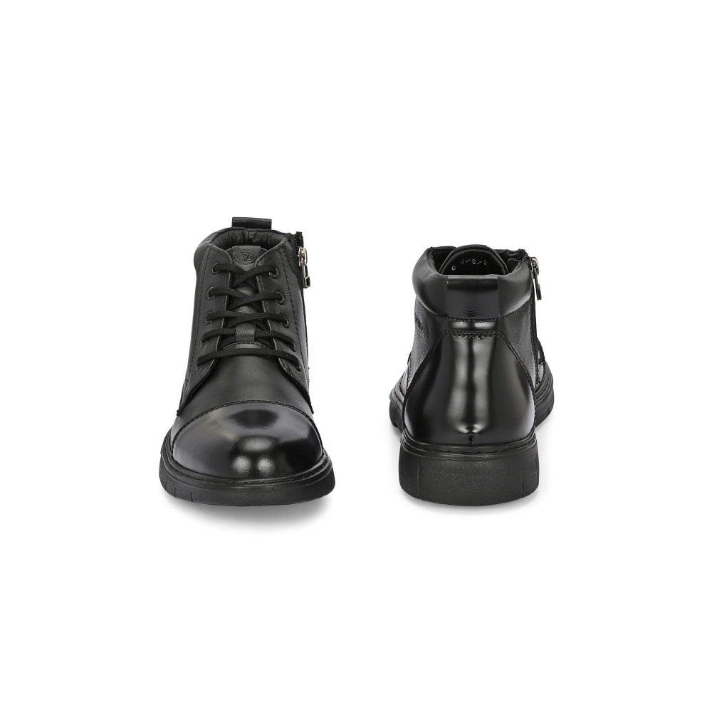 Valentino Men Premium Leather Lace-Up Ankle Boots with Side Zipper