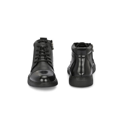 Valentino Men Premium Leather Lace-Up Ankle Boots with Side Zipper