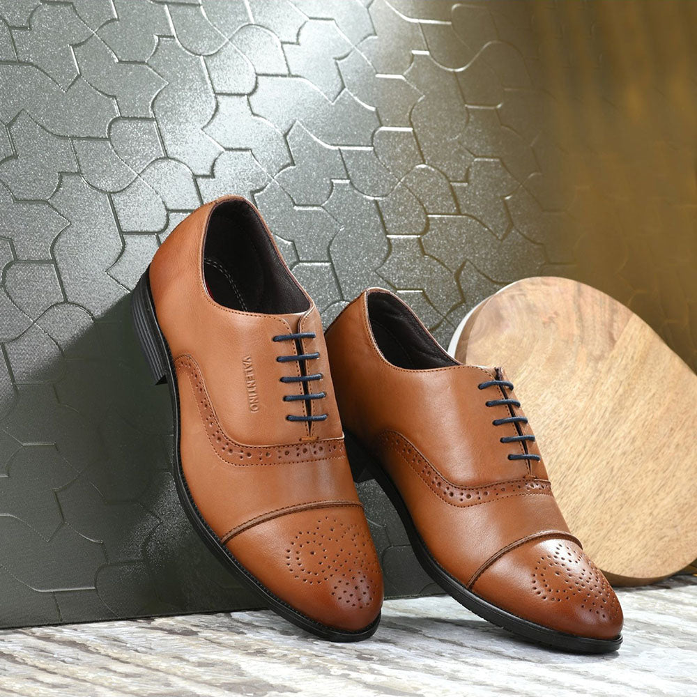 Valentino Men Premium Leather Lace-Up Formal Brogue Shoes