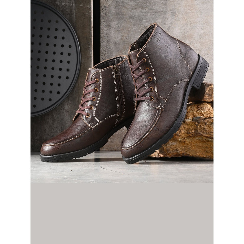 Valentino Men Premium Leather Side Zipper and Lace-Up Boot