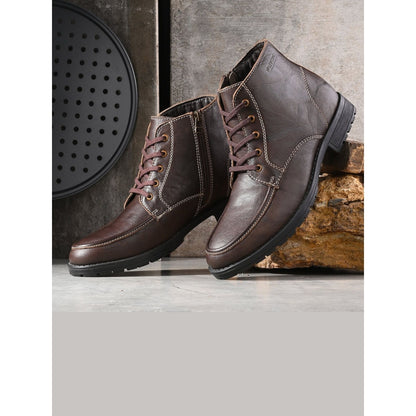 Valentino Men Premium Leather Side Zipper and Lace-Up Boot