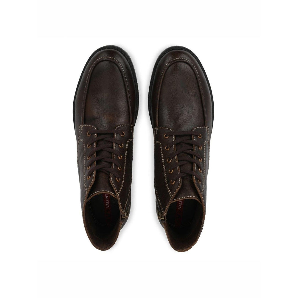 Valentino Men Premium Leather Side Zipper and Lace-Up Boot