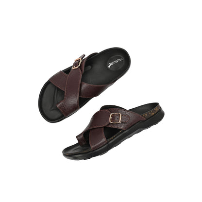 Valentino Men Faux Leather Brown Cross-Strap Sandals