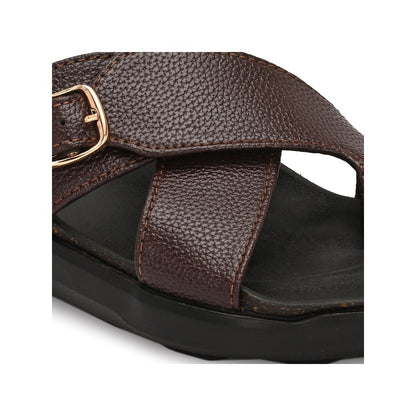 Valentino Men Faux Leather Brown Cross-Strap Sandals