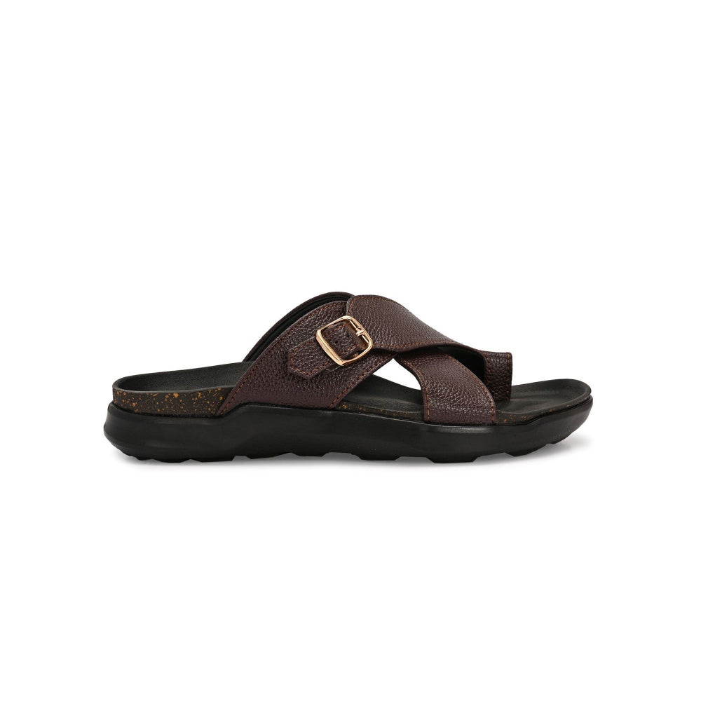 Valentino Men Faux Leather Brown Cross-Strap Sandals