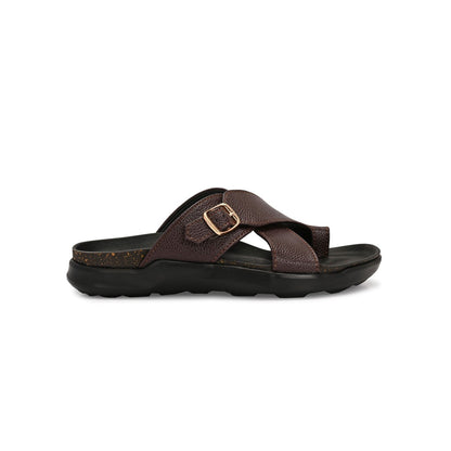 Valentino Men Faux Leather Brown Cross-Strap Sandals