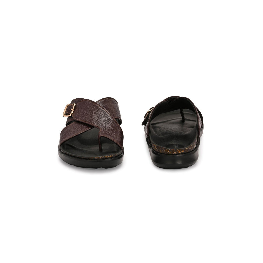Valentino Men Faux Leather Brown Cross-Strap Sandals