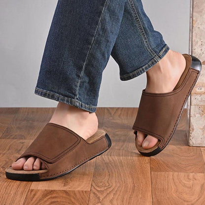 Valentino West Port Genuine Leather Brown Adjustable Strap Slides