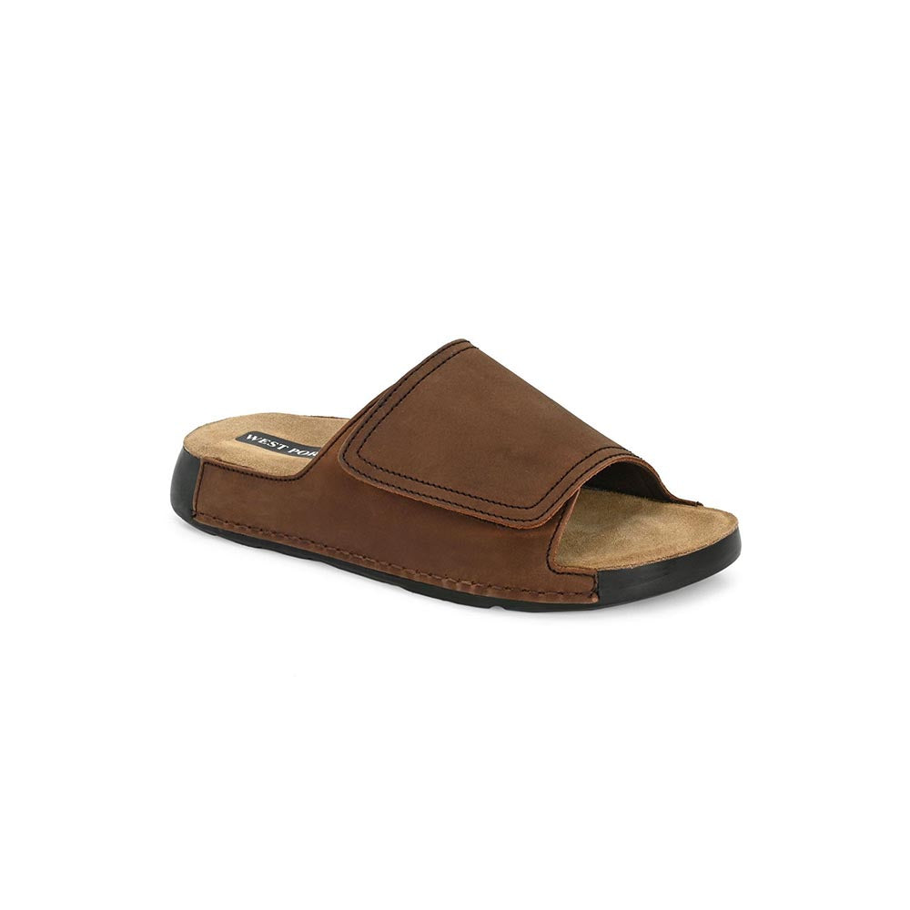 Valentino West Port Genuine Leather Brown Adjustable Strap Slides