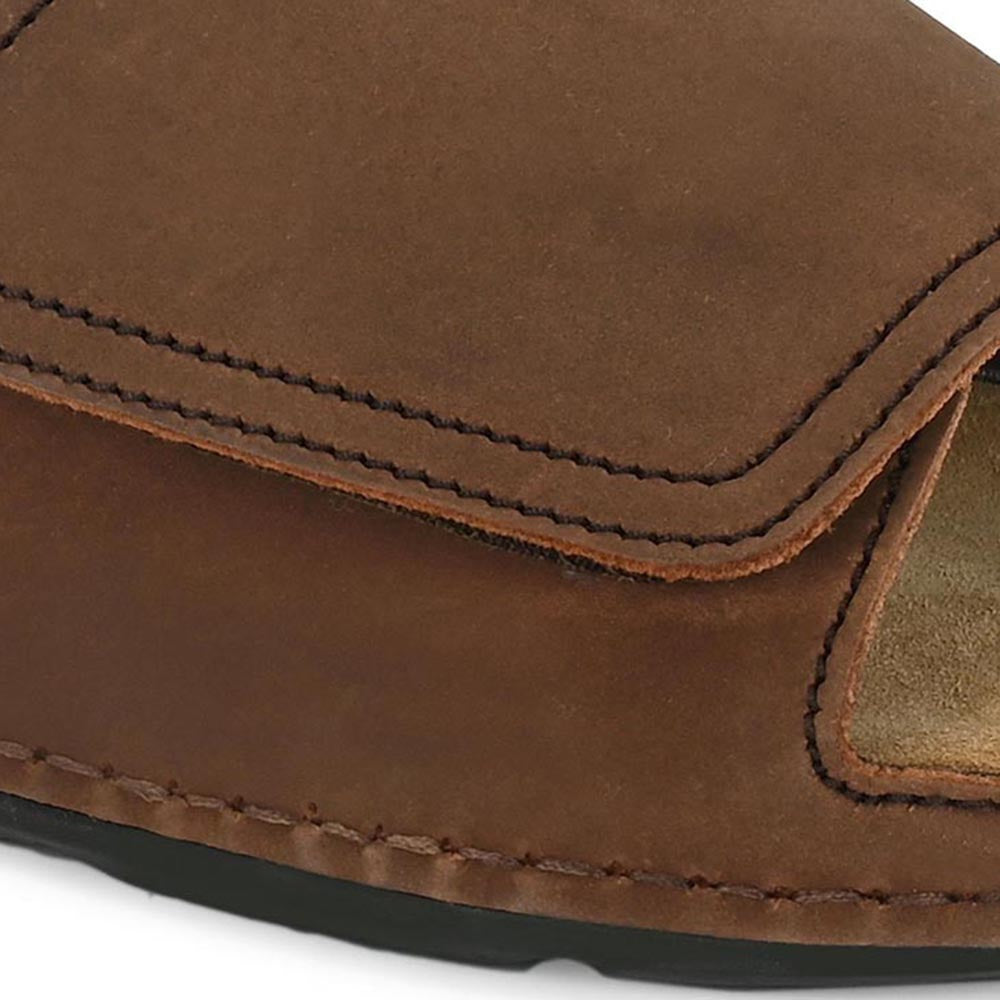 Valentino West Port Genuine Leather Brown Adjustable Strap Slides