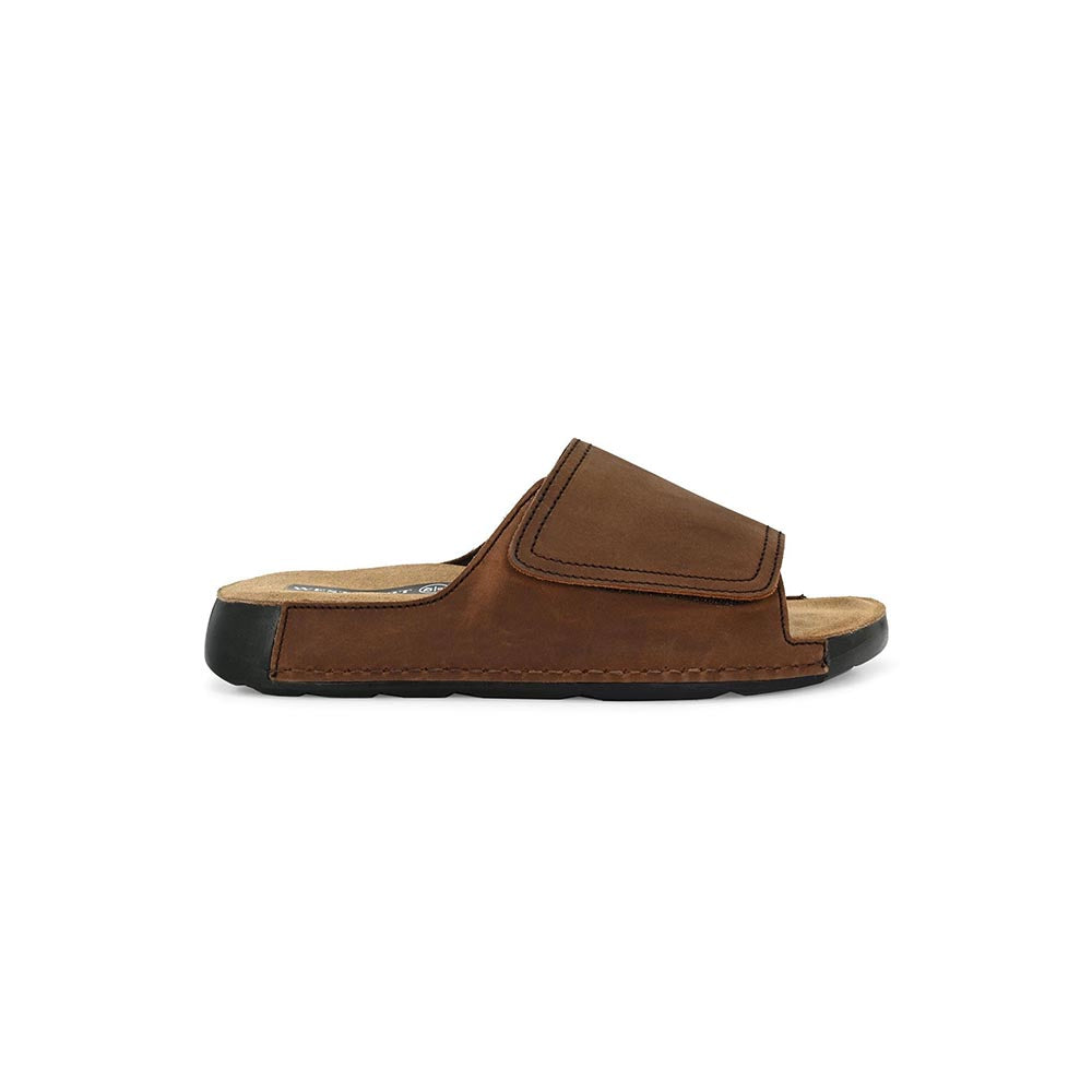 Valentino West Port Genuine Leather Brown Adjustable Strap Slides