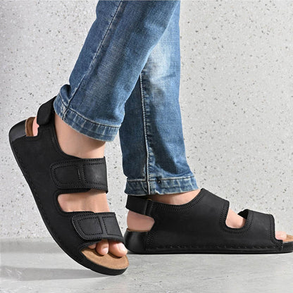 Valentino West Port Men Genuine Leather Black Dual Adjustable Straps Sandals