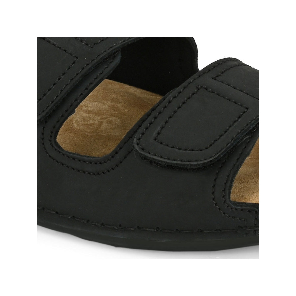 Valentino West Port Men Genuine Leather Black Dual Adjustable Straps Sandals