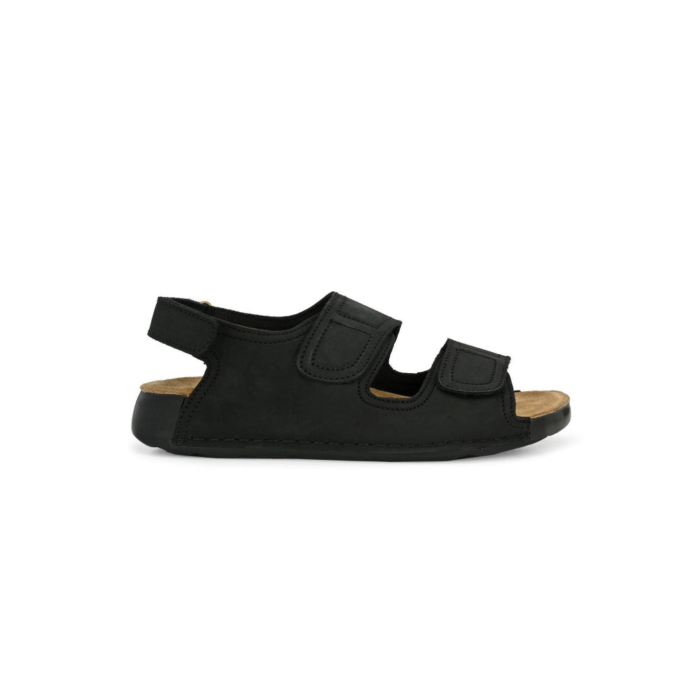 Valentino West Port Men Genuine Leather Black Dual Adjustable Straps Sandals