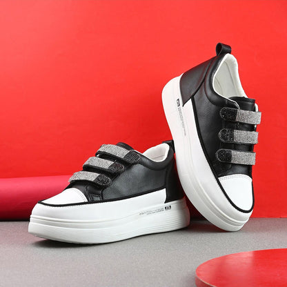 Valentino Women Black Crystal Embellished Velcro Straps Platform Sneakers