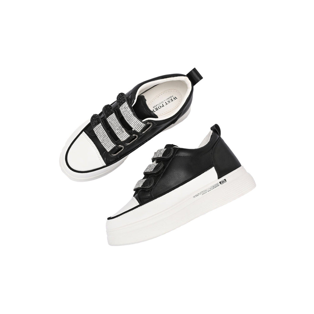 Valentino Women Black Crystal Embellished Velcro Straps Platform Sneakers