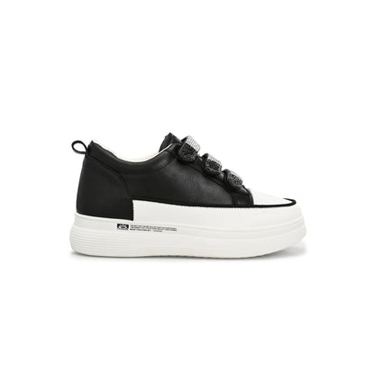 Valentino Women Black Crystal Embellished Velcro Straps Platform Sneakers