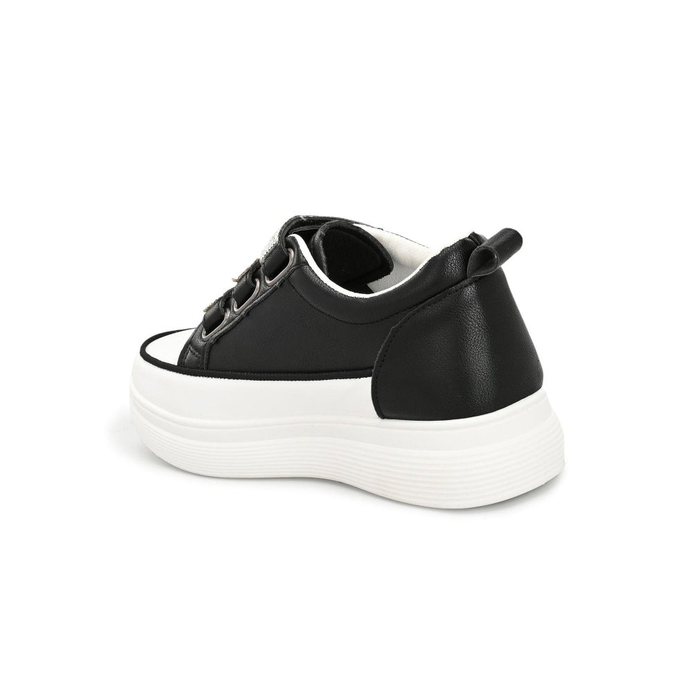 Valentino Women Black Crystal Embellished Velcro Straps Platform Sneakers