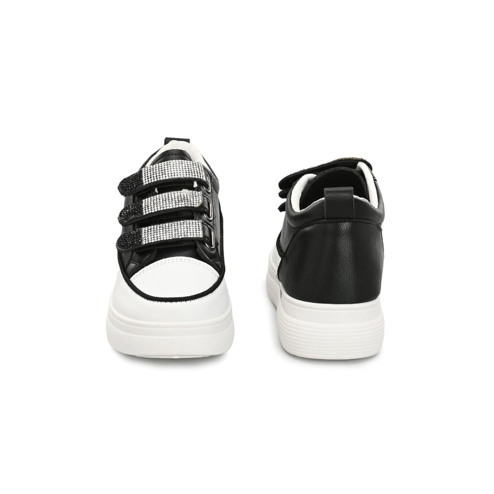 Valentino Women Black Crystal Embellished Velcro Straps Platform Sneakers