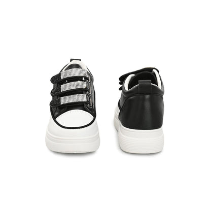 Valentino Women Black Crystal Embellished Velcro Straps Platform Sneakers