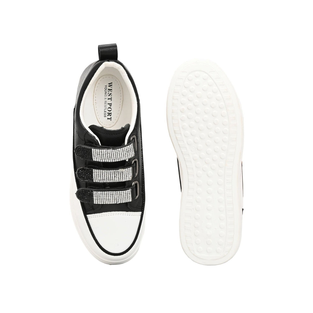 Valentino Women Black Crystal Embellished Velcro Straps Platform Sneakers