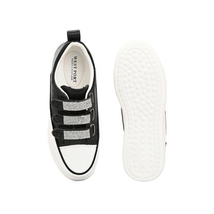 Valentino Women Black Crystal Embellished Velcro Straps Platform Sneakers