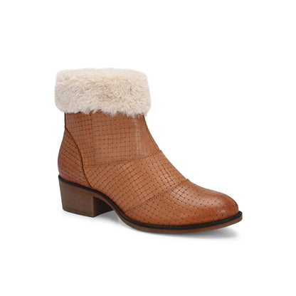 Valentino Women Textured Leather Ankle Zipper Boots With Fur Collar