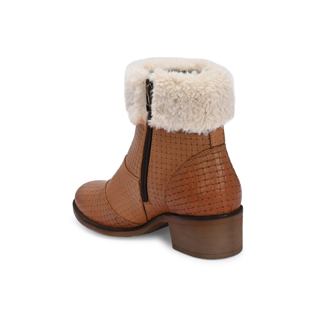 Valentino Women Textured Leather Ankle Zipper Boots With Fur Collar