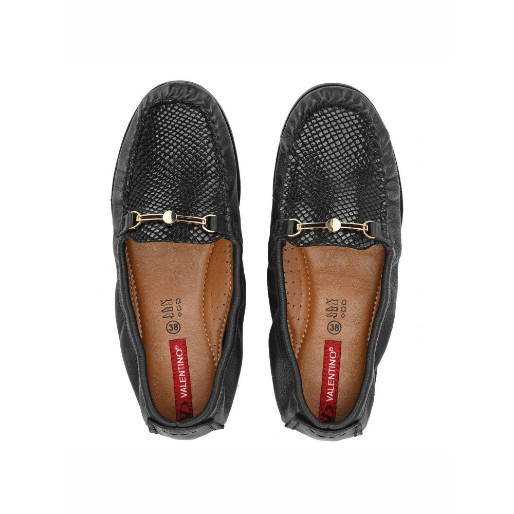 Valentino Women Black Premium Leather Formal Slip On Flexible Loafer
