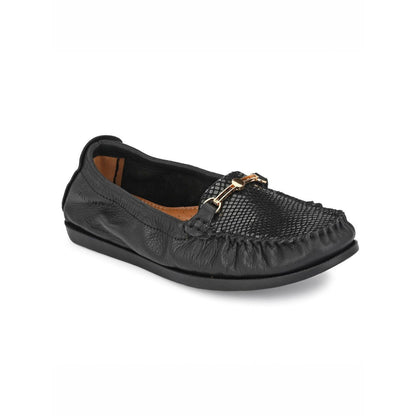 Valentino Women Black Premium Leather Formal Slip On Flexible Loafer