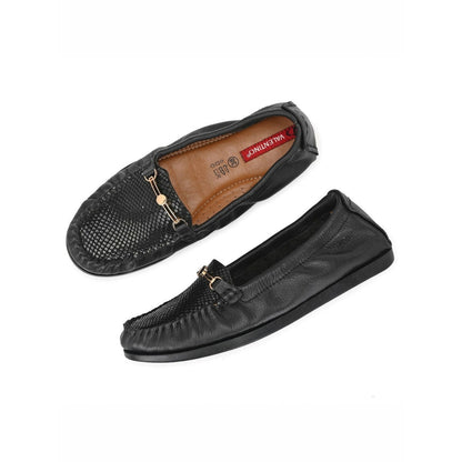 Valentino Women Black Premium Leather Formal Slip On Flexible Loafer