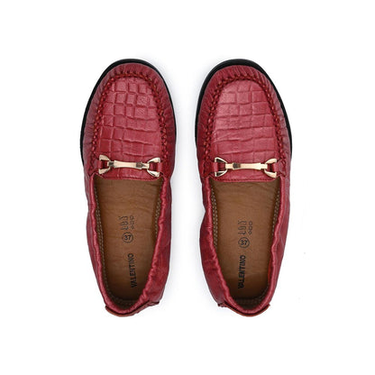 Valentino Women Premium Leather Red Formal Slip On Flexible Loafer