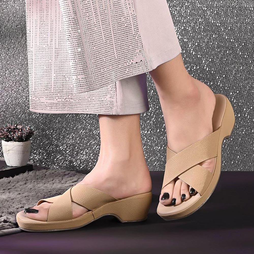 Valentino Women Cross Strap Beige Wedge Sandals