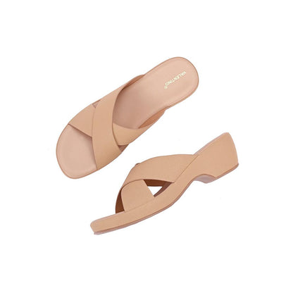 Valentino Women Cross Strap Beige Wedge Sandals