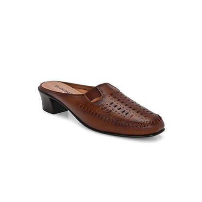 Valentino Women Tan Leather Cut-Out Heel Mules