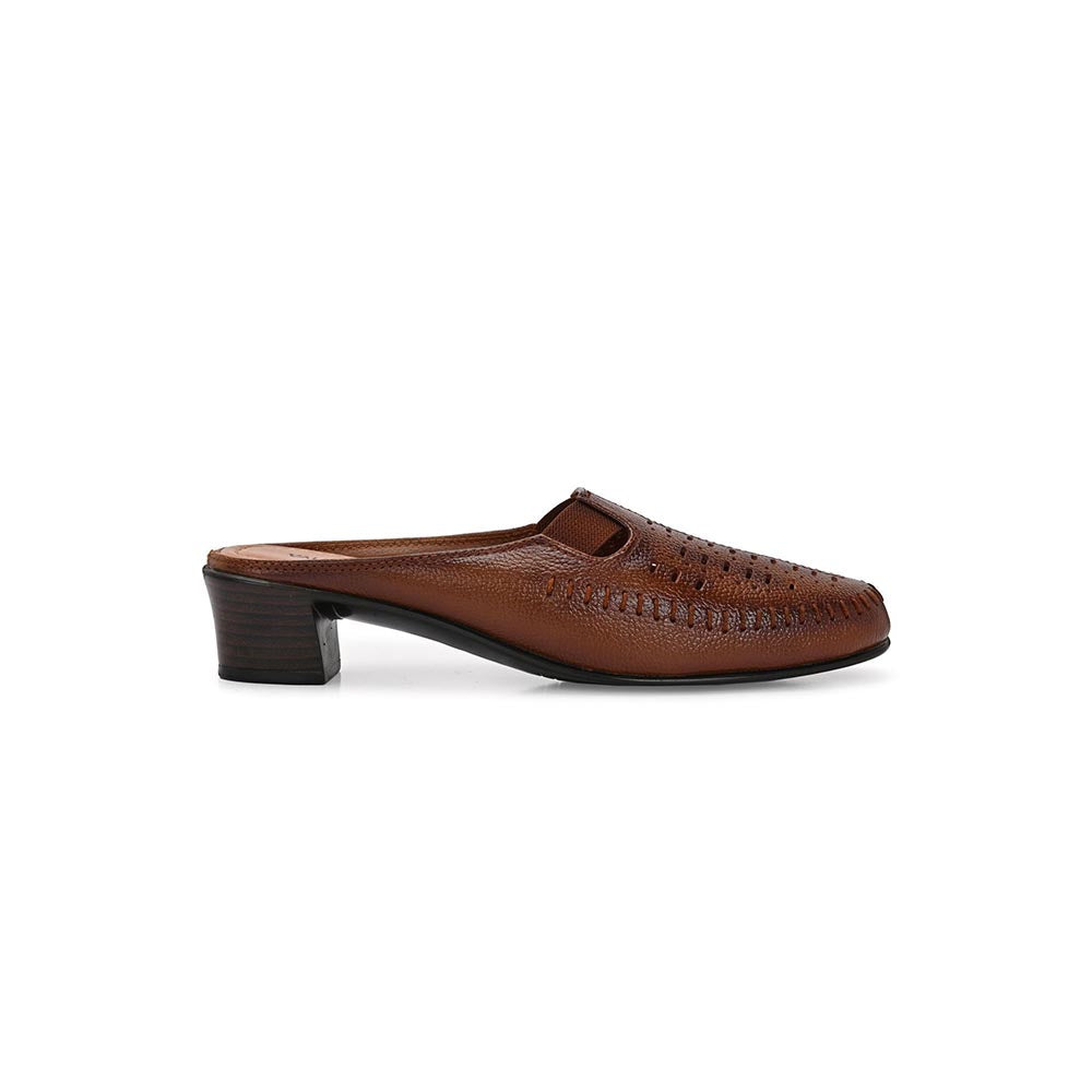 Valentino Women Tan Leather Cut-Out Heel Mules