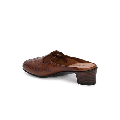 Valentino Women Tan Leather Cut-Out Heel Mules