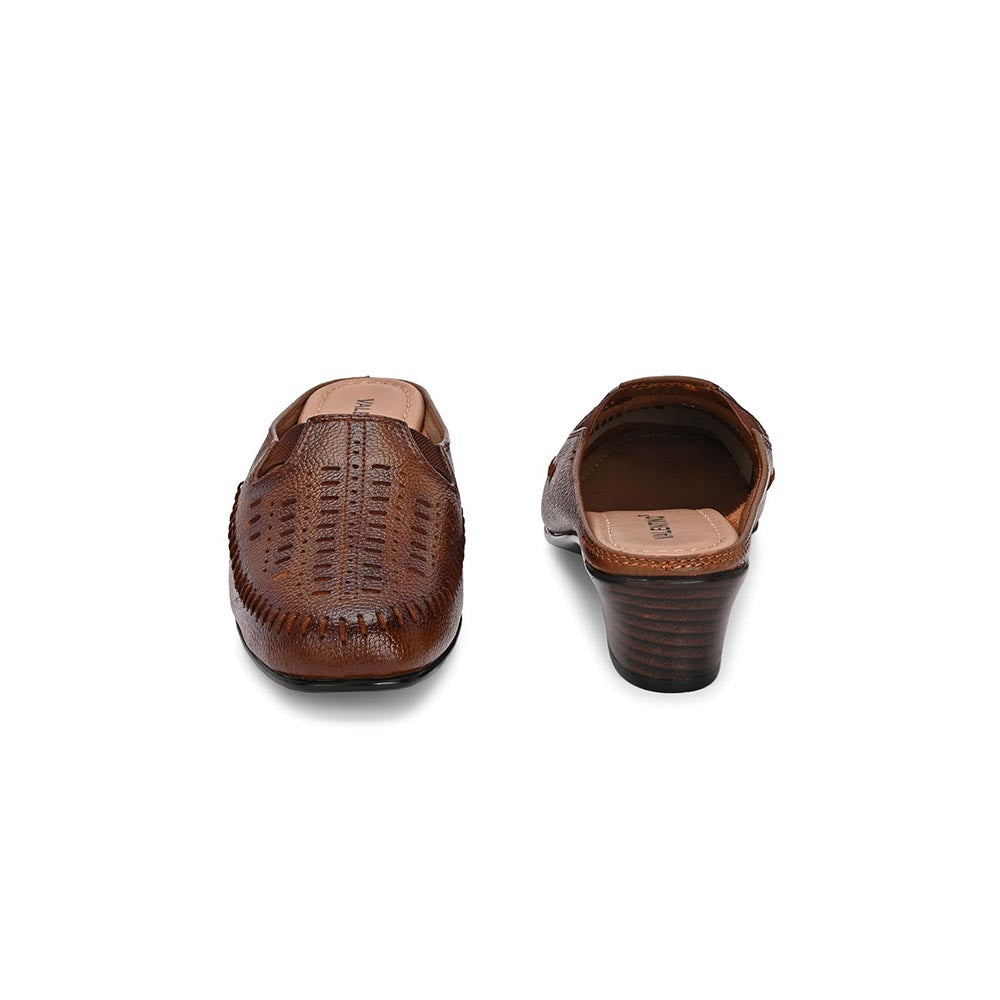 Valentino Women Tan Leather Cut-Out Heel Mules