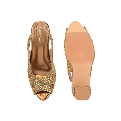 Valentino Women Golden Open-Toe Embellished Slingback Heels