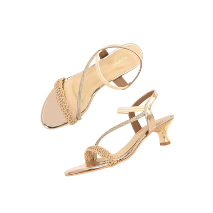 Valentino Women Gold Embellished Kitten Heel Sandals