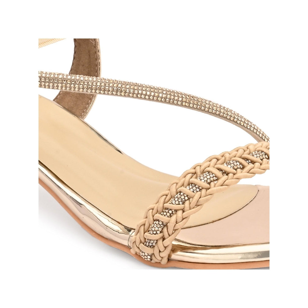 Valentino Women Gold Embellished Kitten Heel Sandals