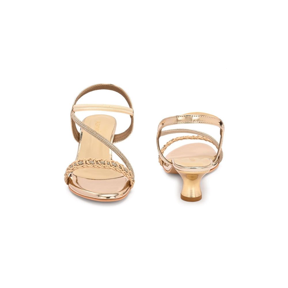 Valentino Women Gold Embellished Kitten Heel Sandals